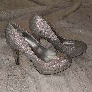 Elegant Silver Glitter Heels